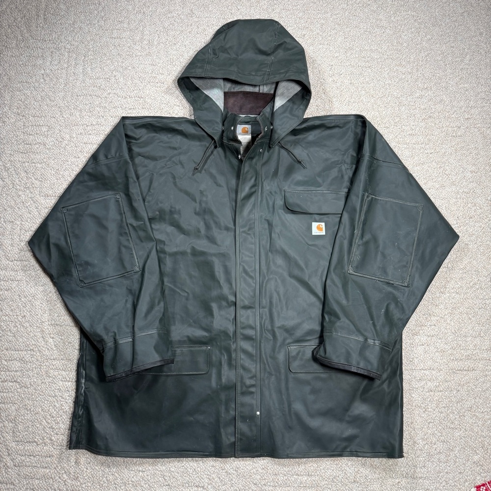 Carhartt PVC Rain Jacket Hooded Workwear Green 2XL Tall